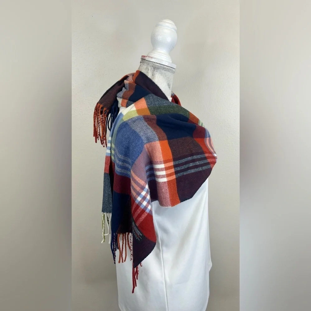 Italy Design Cashmere Blend Colorful Plaid Scarf Fringe Soft Heritage Classic